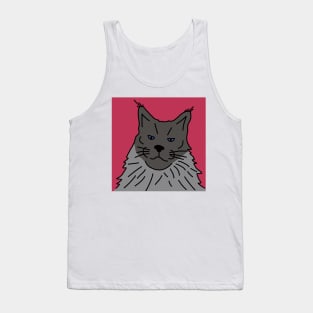 Maine Coon Cat Portrait with Background in Viva Magenta Tank Top